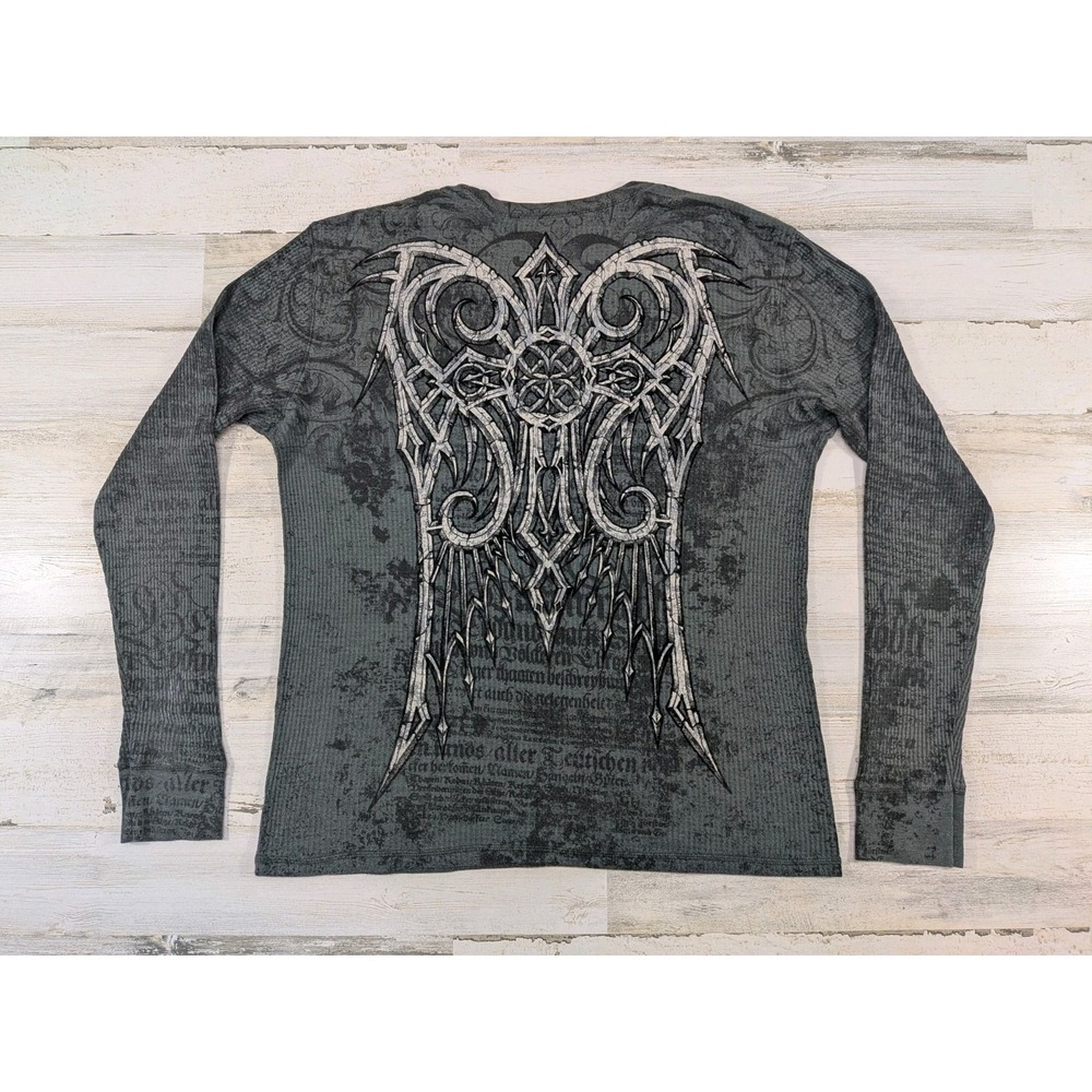 Vintage Affliction Shirt Mens XXL Thermal Tattoo Grunge Angel Wings Y2K Grey